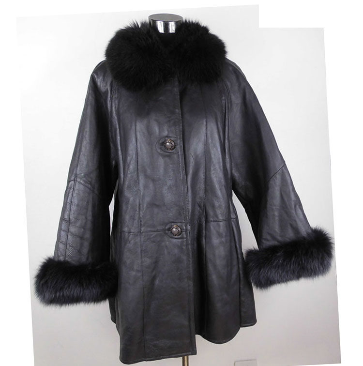高档狐狸毛领女款皮毛一体中长大衣外套 羊皮羊毛保暖加厚真皮衣