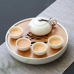 整套玉瓷白瓷功夫茶具套装旅行办公茶壶茶杯家用陶瓷茶盘一壶四杯