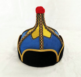 蒙古族男士帽子 仿鹿绒皮王爷帽 蓝色蒙古帽子成人 蒙古袍配饰