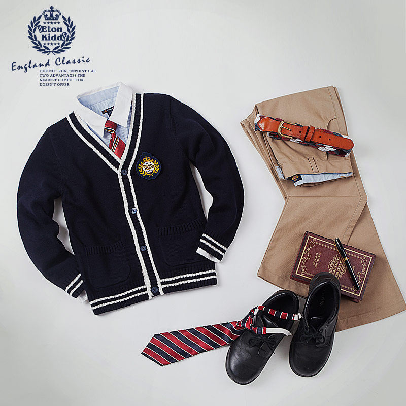 伊顿纪德eton kidd英伦童装校服纯棉长袖针织开衫09m118藏青色
