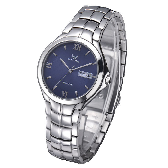 正品佰玛手表男石英表时尚潮流防水钢带休闲男表双日历男士手表_不