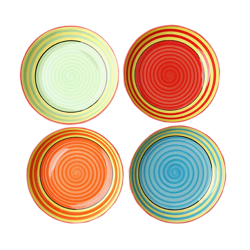 4只装8寸韩式彩色陶瓷彩虹盘子套装 日式碟子深菜盘创意家用餐具