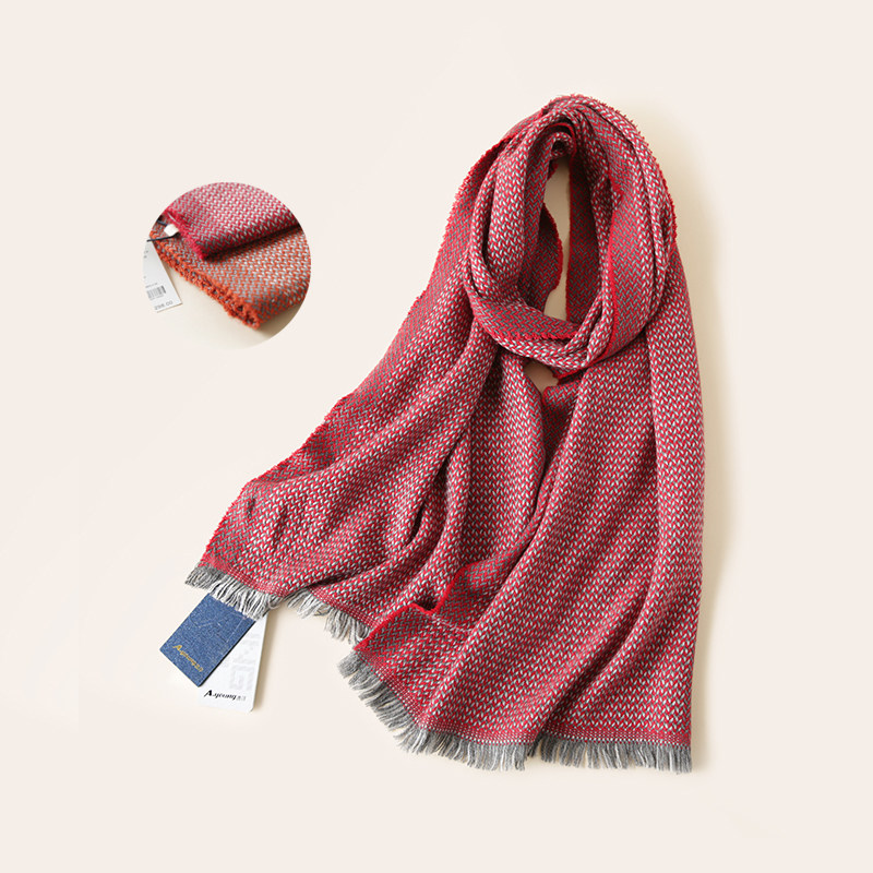 80%桑蚕丝 20%羊绒围巾 加厚色织男女通用秋冬保暖围巾 编织纹理
