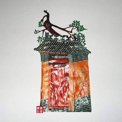 绘影皮影戏道具 背景房子 房屋 门可开 半手工双面上色