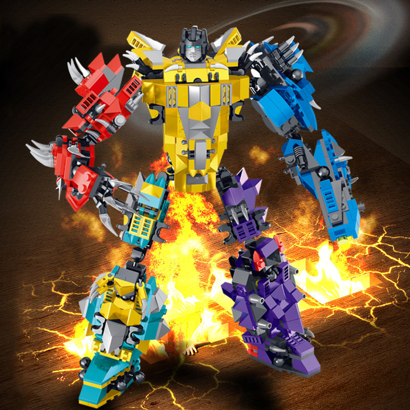 星钻积木正版积变战士恐龙机器人三变形合体男孩8益智拼插6岁玩具