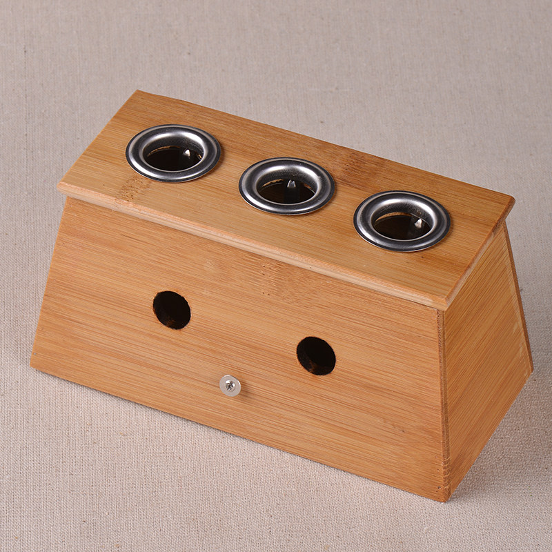 竹制灸器 三孔艾灸盒 三眼艾盒 艾条温灸器 腹部腰部背部灸盒