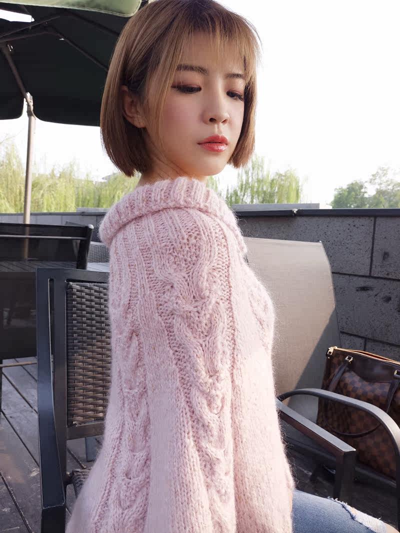 加娜莉莉原创手工编织粉嫩甜美女外套羊毛马海毛披肩斗篷毛衣开衫
