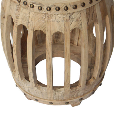 新中式鼓凳木凳鼓墩实木换鞋凳圆凳复古明清做旧彩绘梳妆凳地中海