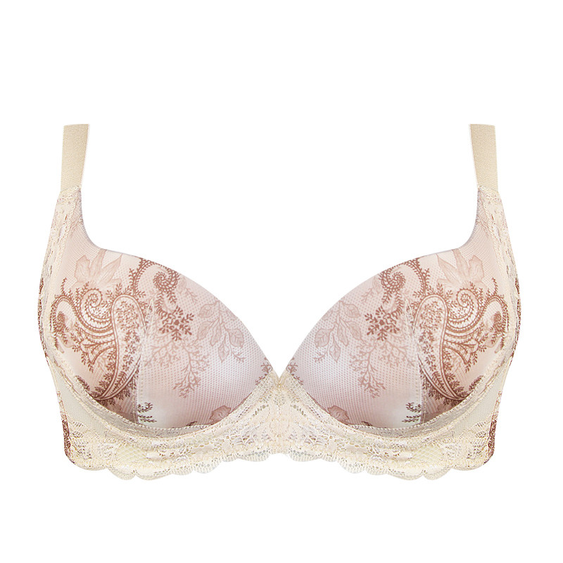 纤妍内衣文胸小清新厚杯性感聚拢田园印花小胸调整型收副乳b8411