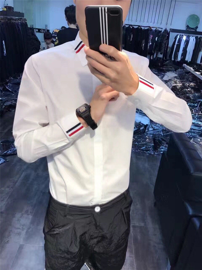 春秋季大码男装tb衬衫男士长袖修身韩版衣服潮流白衬衣牛津纺寸衫