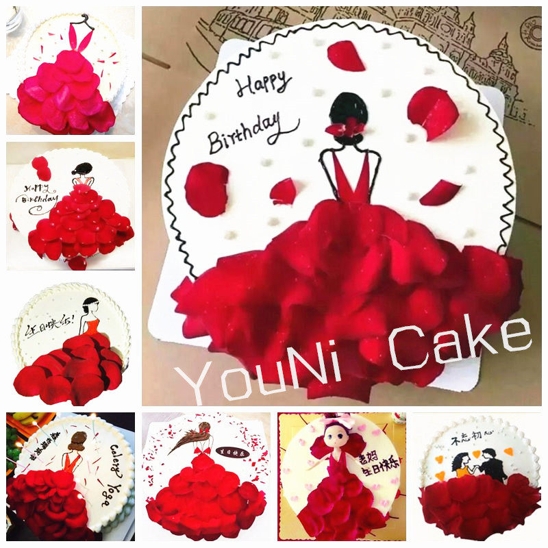 上海玫瑰花瓣婚纱蛋糕创意情侣生日蛋糕送老婆情人节礼物同城配送