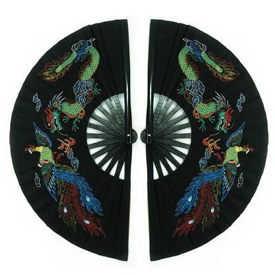 太极扇功夫扇包邮竹骨响扇子武术双扇龙凤对扇左右手牡丹厂家定做