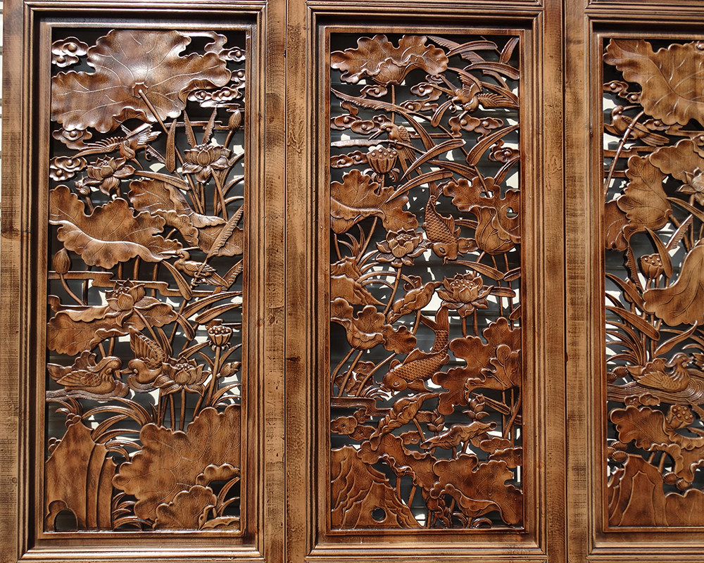 东阳木雕实木雕花板中式仿古古典大门香樟木雕刻门窗雕花大门做旧
