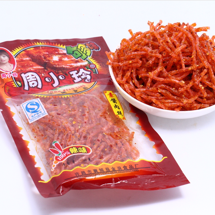 周小玲素酱肉丝辣条素食调味面制品麻辣休闲零食特产小吃30袋包邮