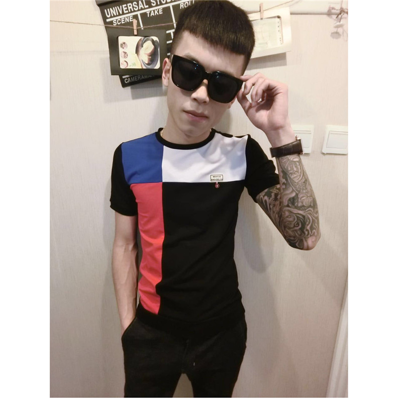 快手红人同款短袖t恤 男时尚紧修身半袖纯色夏装打底小衫个性潮流
