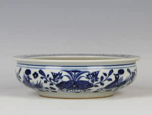 古董瓷器古玩古瓷器 文房用具摆件收藏 元青花荷塘鸳鸯麒麟纹笔洗