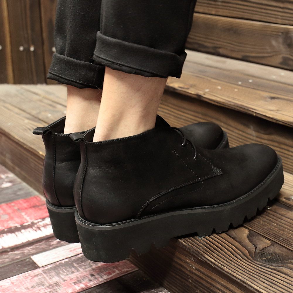 复古做旧高帮男鞋厚底松糕鞋男韩国休闲皮鞋真皮高帮鞋新款鞋子秋