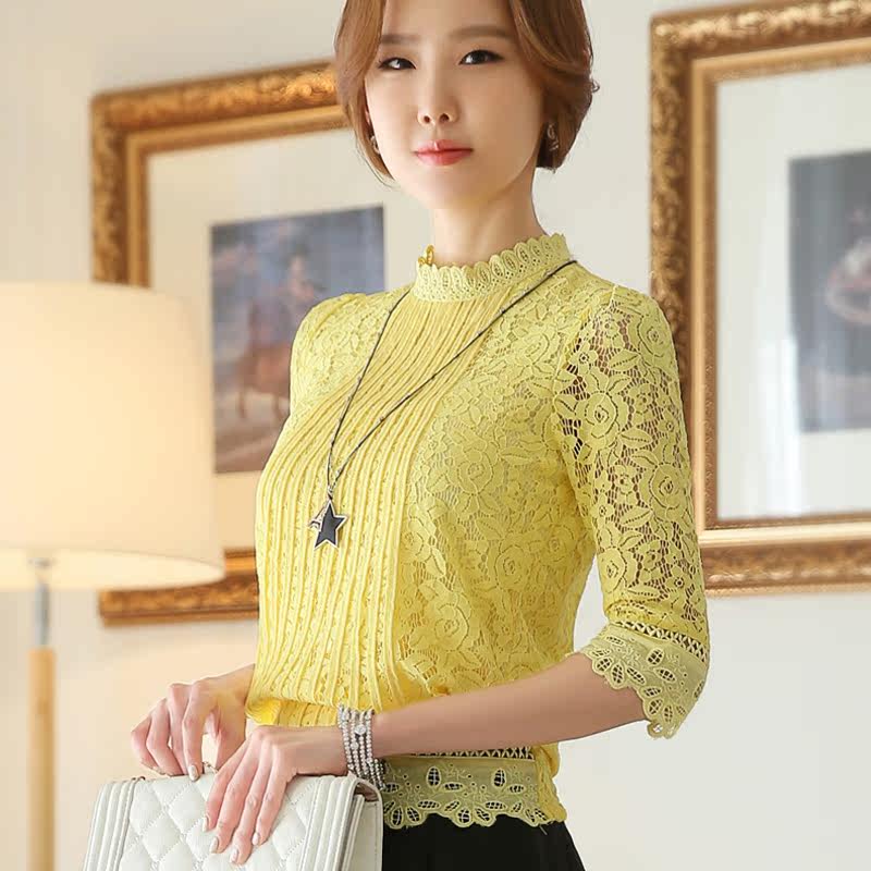 2017秋装新款韩版潮女装上衣纯色雪纺衫时尚春秋宽松长袖女蕾丝衫