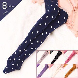 糖果 日本原单 超显瘦糖果色 春秋 可爱大波点点天鹅绒 连裤袜 丝袜