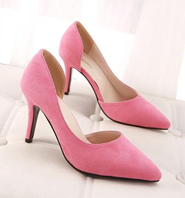 甜美 欧美性感细跟女鞋高跟鞋凉鞋绒面测空尖头鞋小女人必备