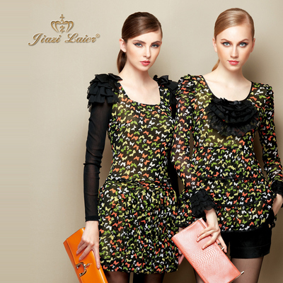 [促销价] 珈姿莱尔专柜正品 假日田园清新蝴蝶花朵飘逸显瘦连衣裙 33j