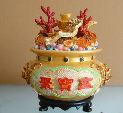 清馨堂风水馆聚宝盆树脂精雕道教用品风水用品吉祥家居财神坛聚财