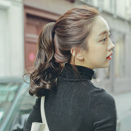 pinkage韩国高温丝高仿真假发马尾 短卷梨花卷 虎夹马尾 28cm