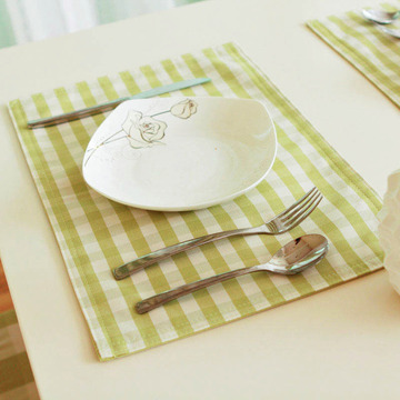 绿格子双层田园布艺盘垫学生餐垫小学生餐垫隔热垫碗垫餐布餐垫布
