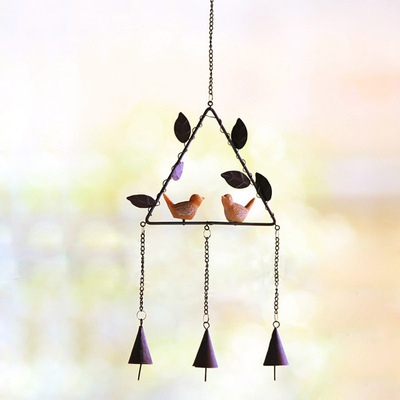 zakka杂货 欧式铁艺小鸟风铃金属风铃 家居装饰壁挂三角形风铃