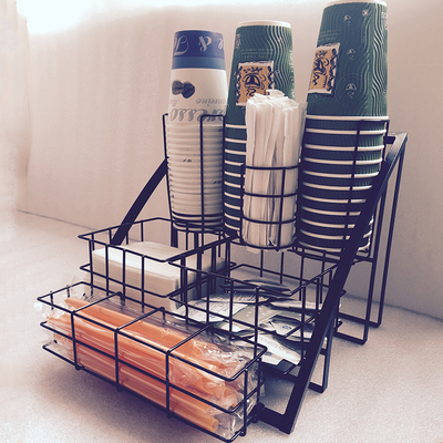 多功能纸杯架一次性奶茶杯架纸巾咖啡糖包搅拌棒吸管收纳盒