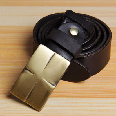 [特价优惠] 新款男士真皮铜扣皮带头层纯牛皮铜头扣腰带复古休闲百搭