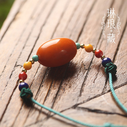 顺景手工编织蜜蜡桶珠吊坠鸡油黄琥珀锁骨链蜜蜡转运珠项链短款_6折