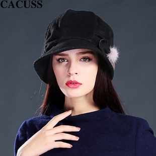 cacuss英伦复古帽子欧美风羊毛毛呢帽子女冬天纯羊毛呢帽子保暖帽