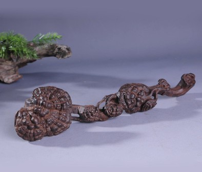 天然沉香木雕灵芝如意摆件手把件沉香书桌摆件