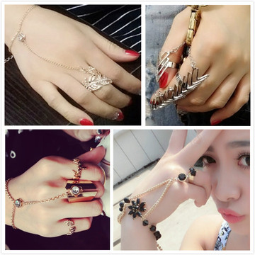 [疯狂降价] 韩国时尚个性连指手链戒指手饰配饰品 手指链带戒指一体链