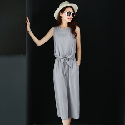 [限时特惠] 连体裤女装 2015夏季新款时尚无袖连体衣韩版v领棉麻七分