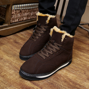 翻毛 青少年高帮潮流板鞋学生翻毛鞋 个性新款平跟圆头男士棉冬季保暖