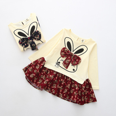 2016春季新品童装女童可爱小兔子碎花连衣裙中小童裙子连衣裙