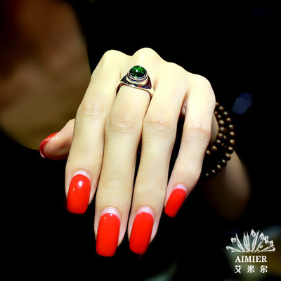 [限时促销] 【艾米尔珠宝】正品泰国进口泰银复古绿色碧玺戒指 纯银