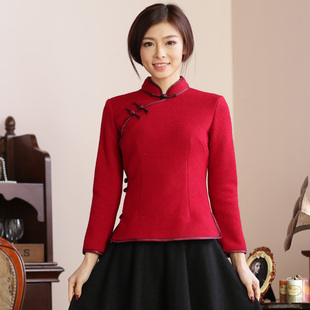 唐装中式女装汉服 唐颜2015秋冬新款旗袍上衣民国风羊毛呢改良长袖
