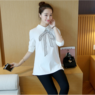 韩版纯棉孕妇长袖上衣新巧妈咪孕妇装秋装t恤白色打底衫春秋新款