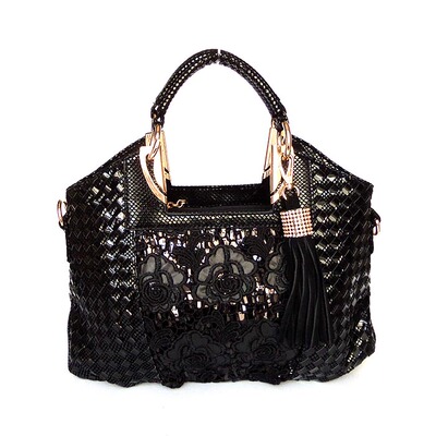 [超值热荐] 安璐琪正品女包2015新款蕾丝亮片手提斜挎包时尚流苏编织