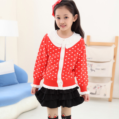 衣服 时尚女装 女士开衫 圆领2-3岁女童毛衣开衫外套韩版小女孩纯棉线