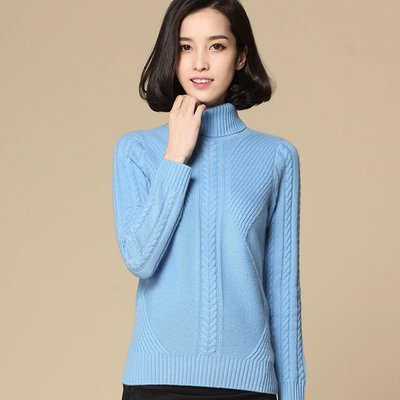 雪昆奴 双股双纱姣花羊绒衫女式纯羊绒衫高领7针加厚