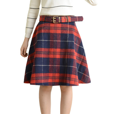 [狂欢价] 秋冬新款复古文艺毛呢苏格兰格子半身中长裙半截格子高腰