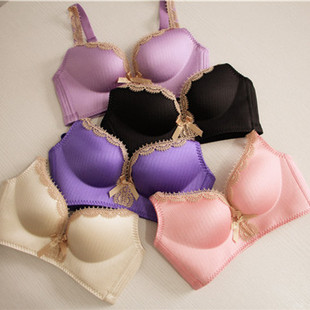 文胸 一片式拉丝丰胸文胸套装 侧收副乳必备!无钢圈聚拢上托性感内衣