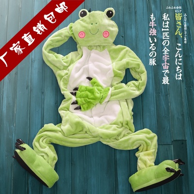 梦舒纷法兰绒女家居服连体动物睡衣卡通青蛙秋冬季长袖大码珊瑚绒