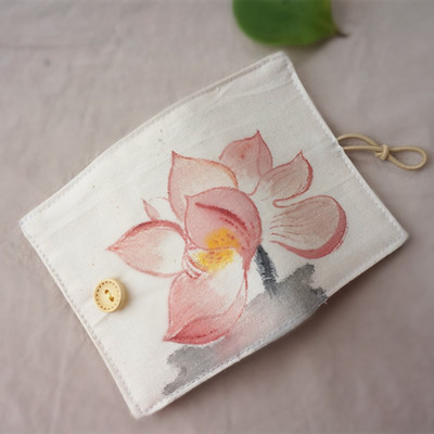 薇之绘语 中国风荷花手绘卡包卡袋棉麻帆布包证件收纳文艺森系复古