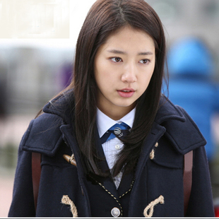 女继承者们朴信惠同款牛角扣毛呢大衣 秋冬新款学生连帽茧型外套