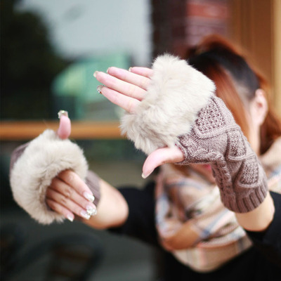 [最后特价] rayli 长手袜 冬季 韩版女半指手套 韩国毛边中长毛线手套